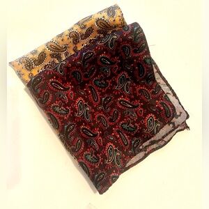 Lot of 2 100% Silk Pocket Squares 12”x12” Made in USA Unisex